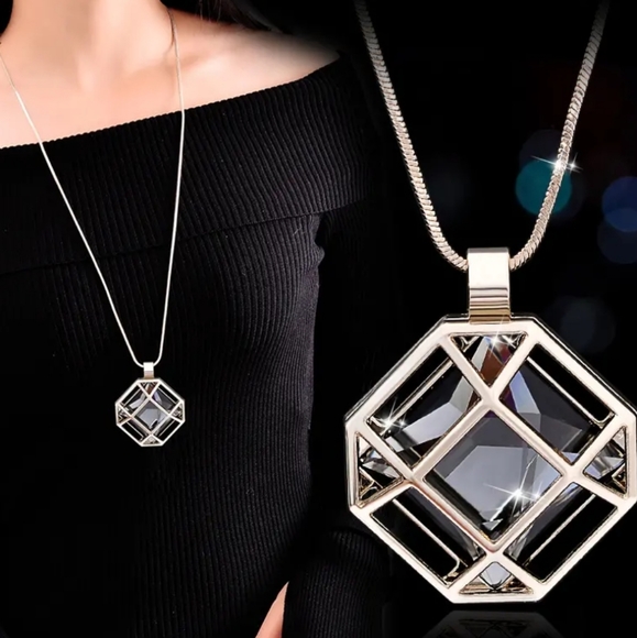 Geometric Silver Statement Necklace - Picture 2 of 3